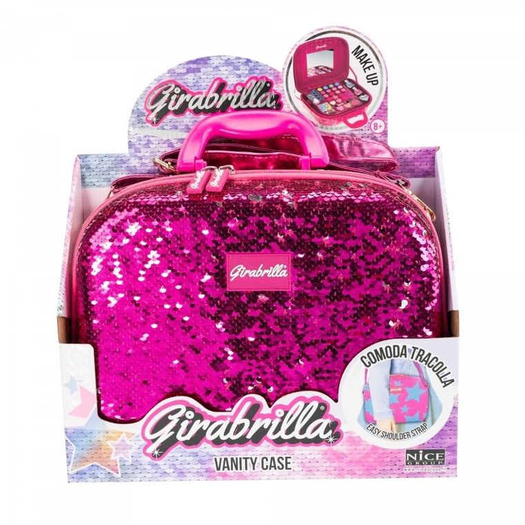 Girabrilla, cekinowa walizka z kosmetykami, różowo-srebrna