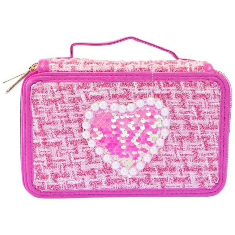 Girabrilla, piórnik rozkładany, potrójny, z wyposażeniem, tweedowy ciemny róż