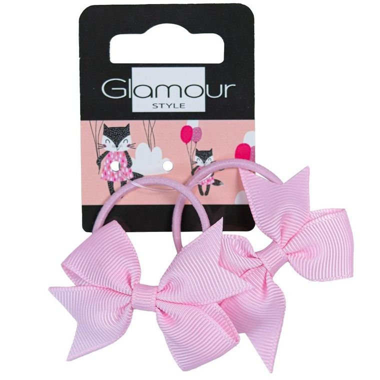 Glamour, Kids, gumki do włosów, różowe kokardki, 2 szt.