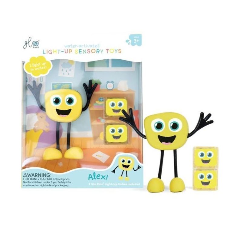 Glo Pals, Alex, postać do kąpieli i kostki sensoryczne świecące w wodzie, zestaw