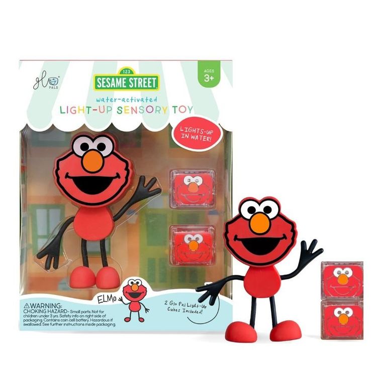 Glo Pals, Ulica Sezamkowa, Elmo, postać do kąpieli i kostki sensoryczne świecące w wodzie, zestaw