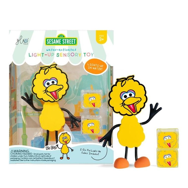 Glo Pals, Ulica Sezamkowa, Wielki Ptak, postać do kąpieli i kostki sensoryczne świecące w wodzie, zestaw