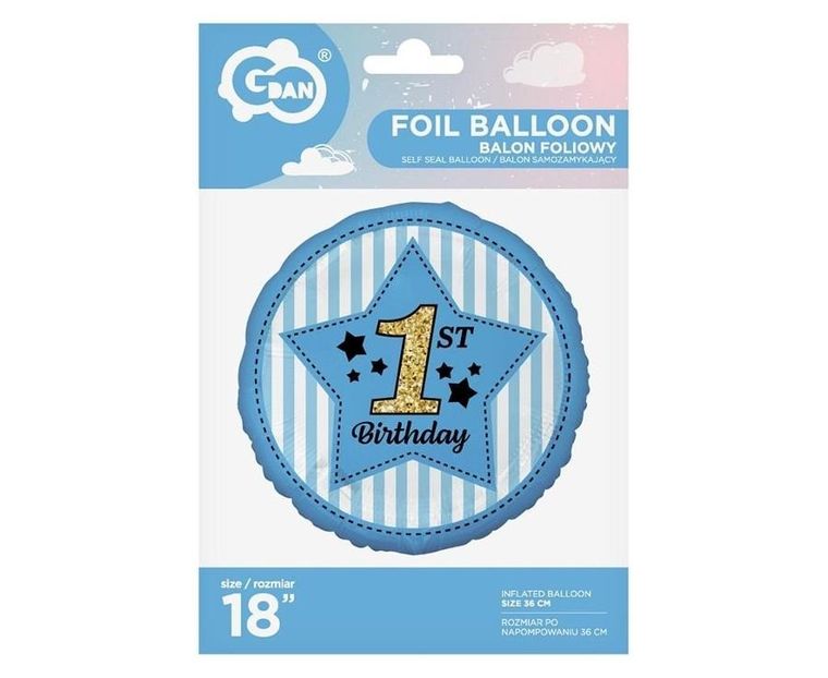 Godan, balon foliowy, 1st Birthday, niebieski, 45 cm