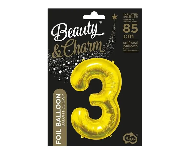 GoDan, balon foliowy, b&c, 3 złoty, 85 cm