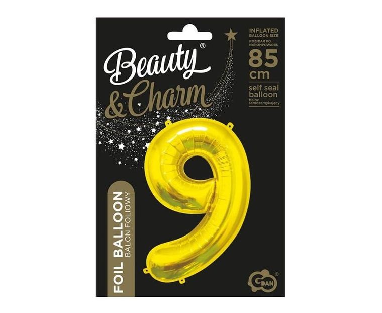 GoDan, balon foliowy, b&c, 9 złoty, 85 cm