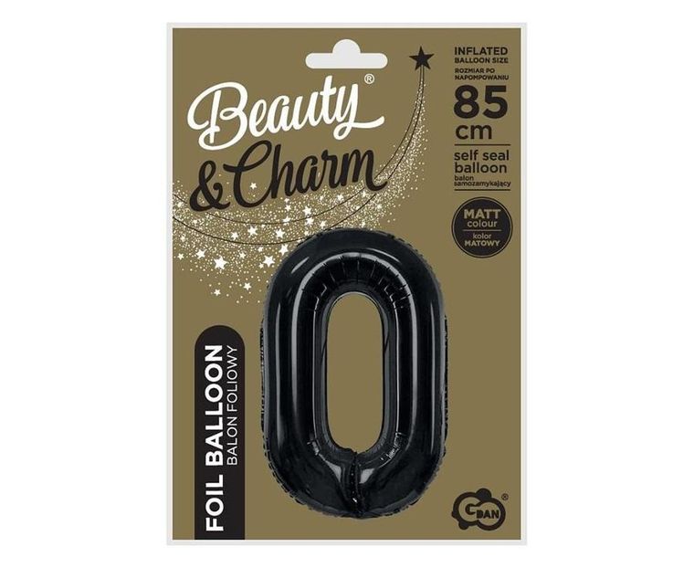 GoDan, balon foliowy B&C cyfra 0, matowa czarna, 85 cm