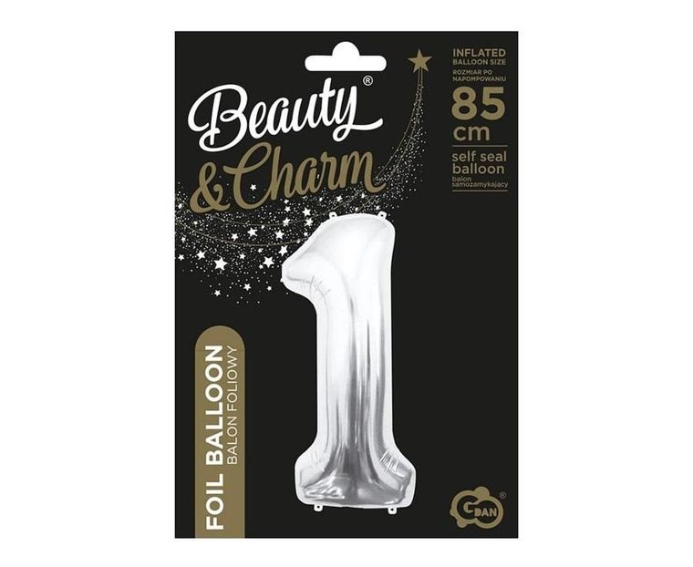GoDan, balon foliowy B&C, cyfra 1, srebrna, 85 cm