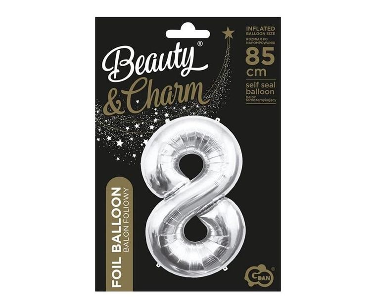 GoDan, balon foliowy B&C, cyfra 8, srebrna, 85 cm