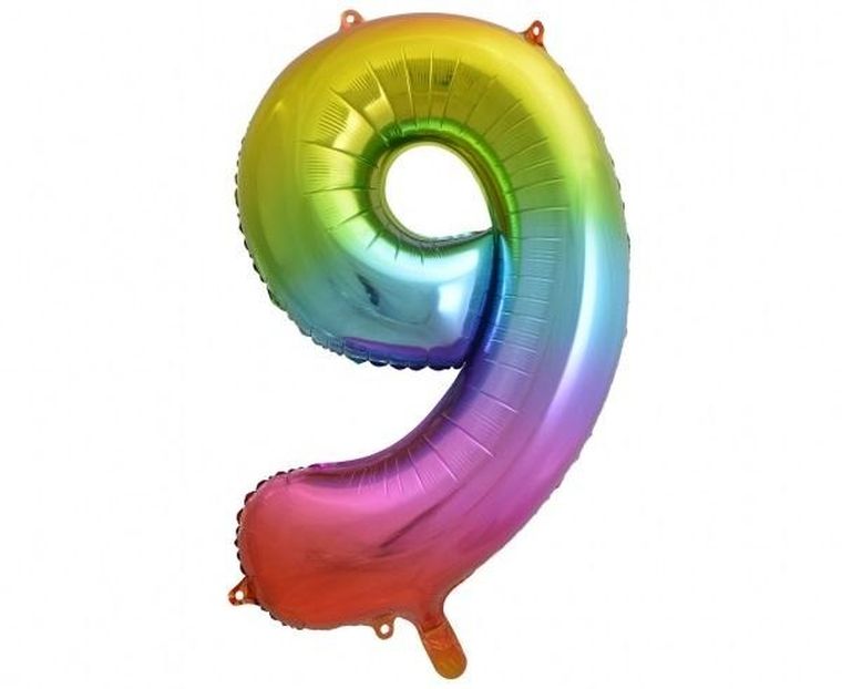 Godan, balon foliowy B&C, cyfra 9 tęczowa, 85 cm