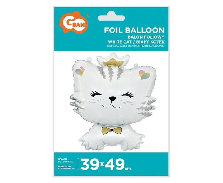 GoDan, balon foliowy, biały kotek, 39-49 cm