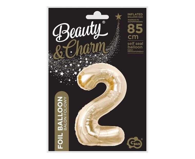 Godan, balon foliowy, cyfra 2, szampański, 85 cm