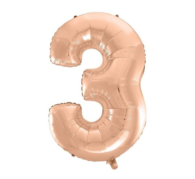 Godan, balon foliowy, cyfra 3, różowo-złoty, 92 cm