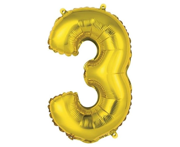 Godan, balon foliowy, cyfra 3, złoty, 35 cm