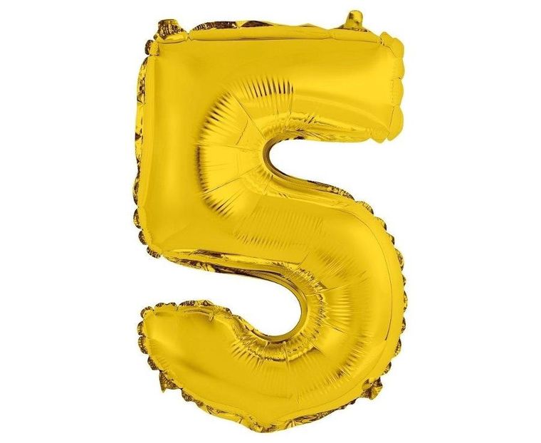 Godan, balon foliowy, cyfra 5, złoty, 35 cm