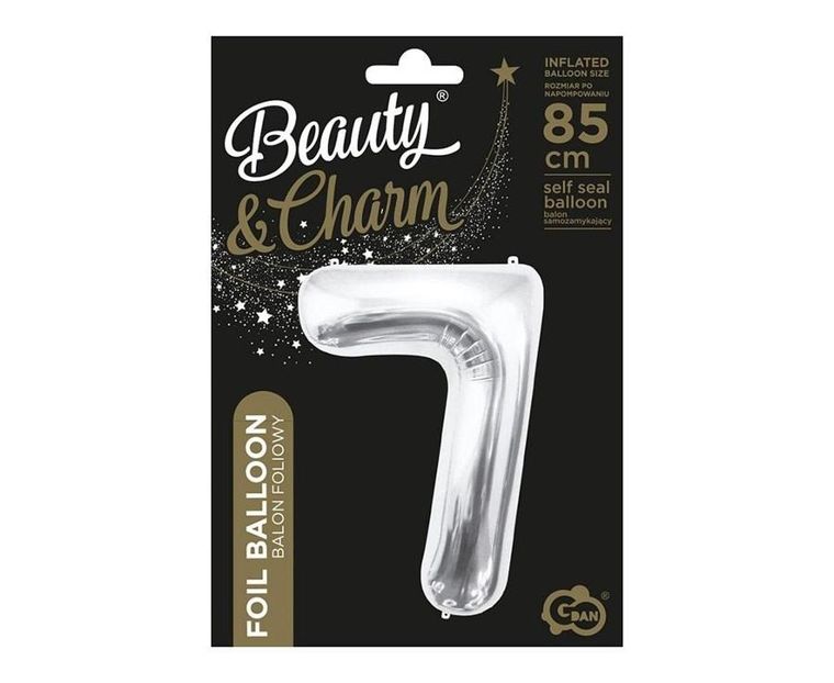 GoDan, balon foliowy, cyfra 7, srebrna, 85 cm