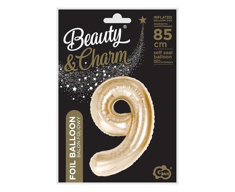 Godan, balon foliowy, cyfra 9, szampański, 85 cm