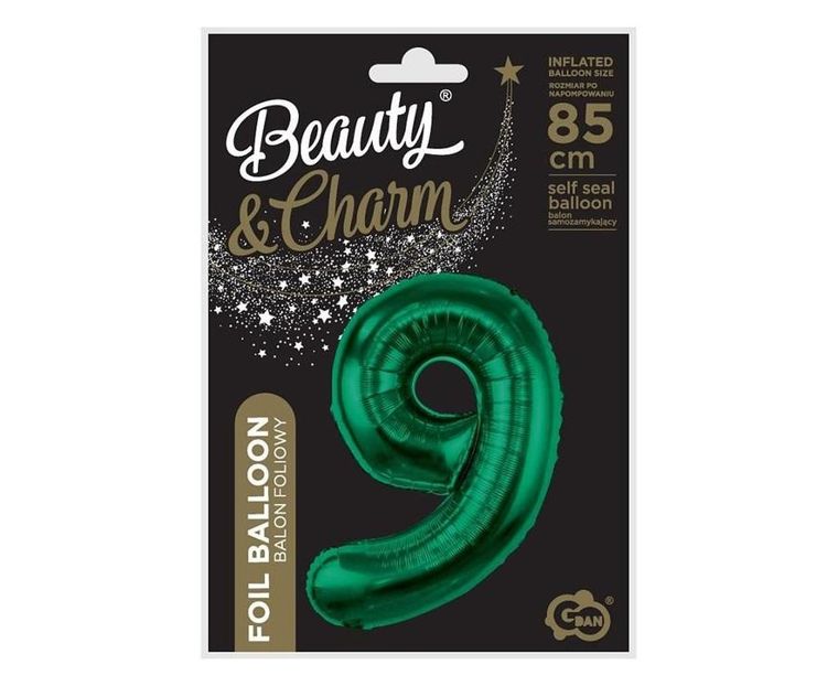 Godan, balon foliowy, cyfra 9, zieleń butelkowa, 85 cm