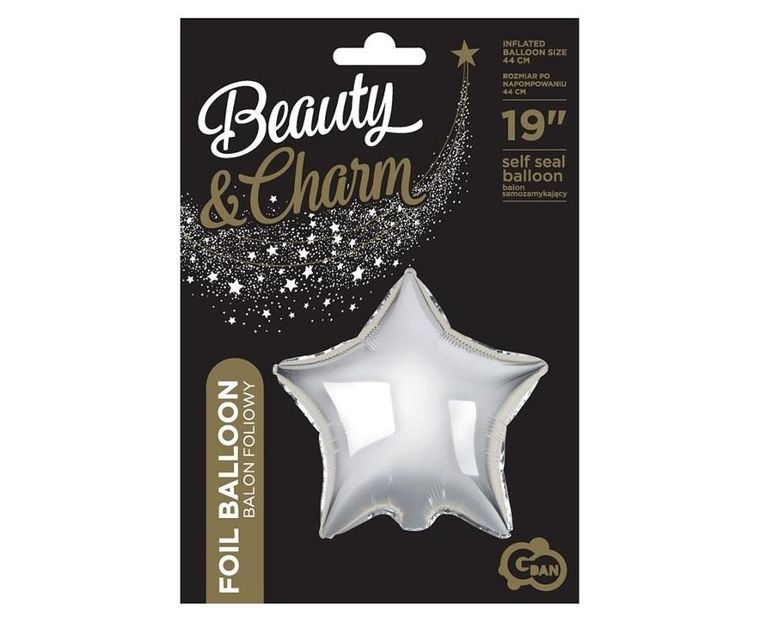 Godan, balon foliowy gwiazda Beauty&Charm, srebrna, 36 cm