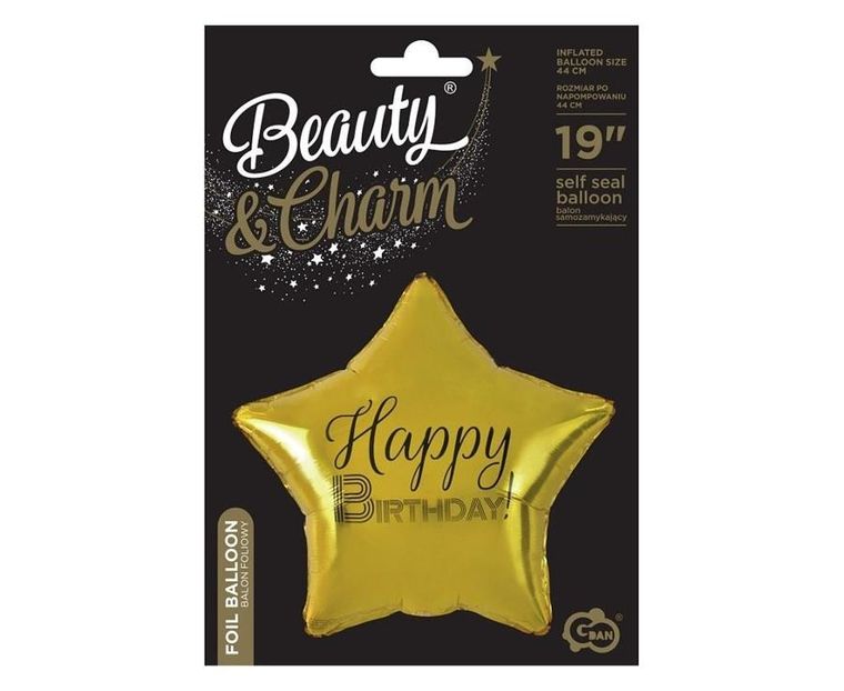 Godan, balon foliowy, Happy Birthday, gwiazda,złota