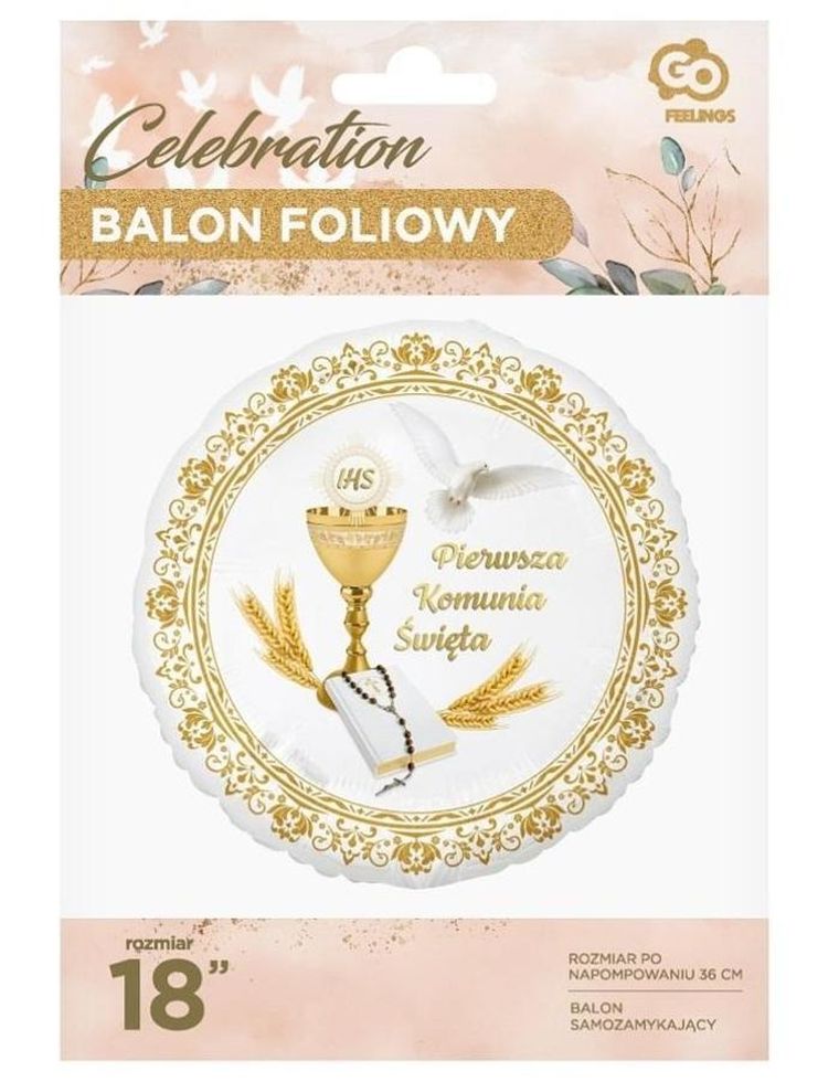 Godan, balon foliowy, Pierwsza Komunia Święta, 45 cm