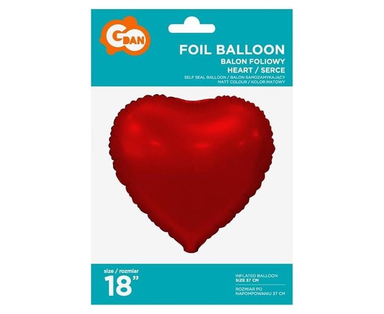 GoDan, balon foliowy, serce, matowy, 37 cm