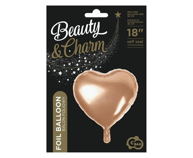 GoDan, balon foliowy, serce, różowo-złoty, 45 cm