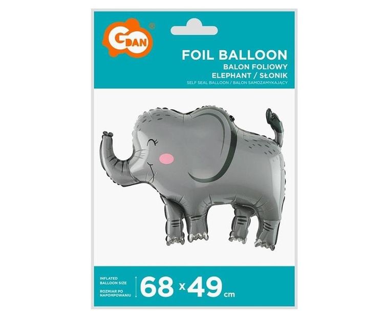 GoDan, balon foliowy, słonik, 68-49 cm