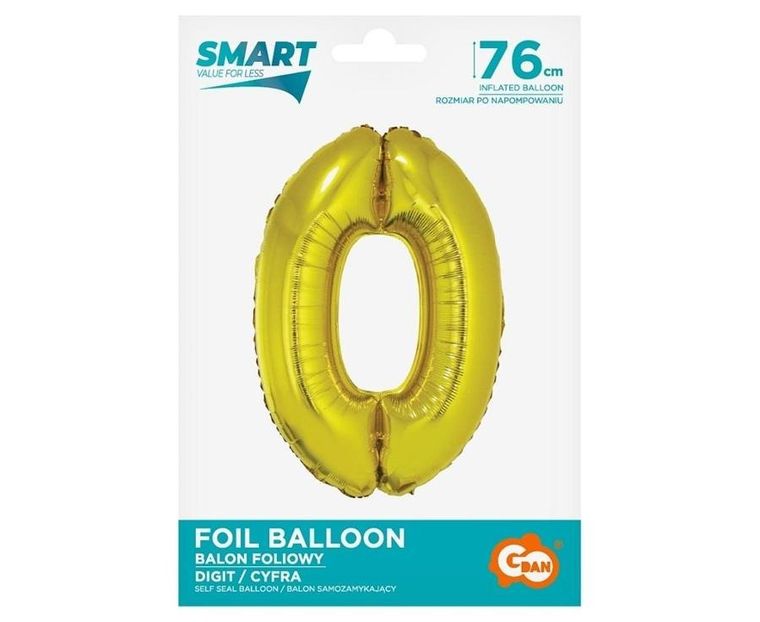 Godan, balon foliowy Smart, Cyfra 0, złota, 76 cm