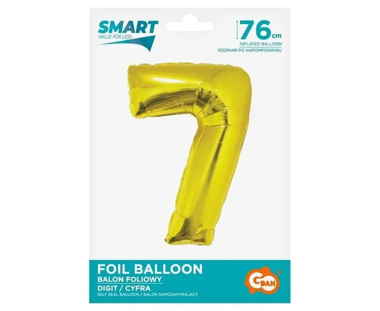 Godan, balon foliowy Smart, cyfra 7, złota, 76 cm