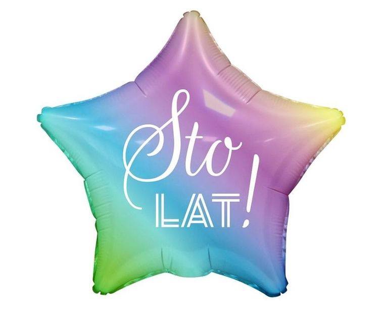 Godan, balon foliowy Sto Lat, gwiazda Gradient, nadruk biały