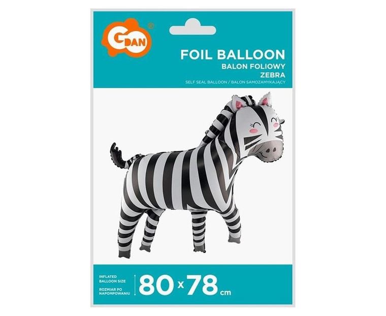 GoDan, balon foliowy, zebra, 80-78 cm