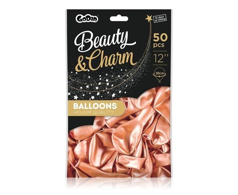 Godan, balony B&C, metaliczne różowo-złote, 30 cm, 50 szt.