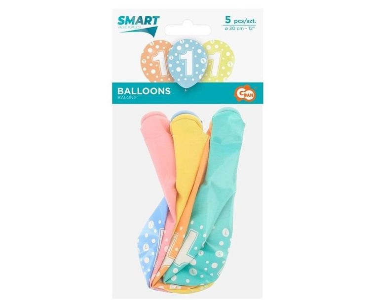 Godan, balony cyfra 1, miks kolorów, 30 cm, 5 szt.