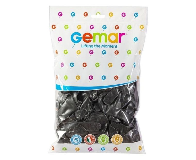 Godan, balony metaliczne czarne, 25 cm, 100 szt.