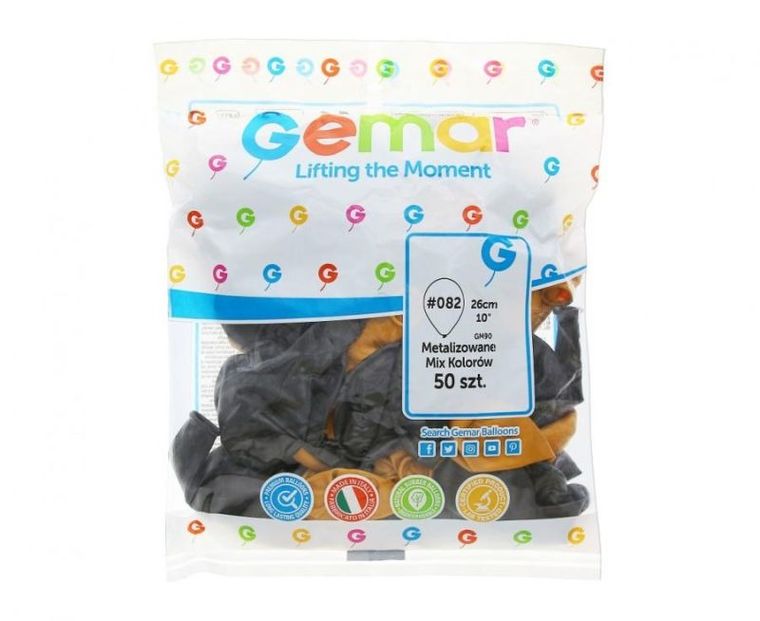 Godan, balony, metaliczne, złoty, czarny, 10", 50 szt.