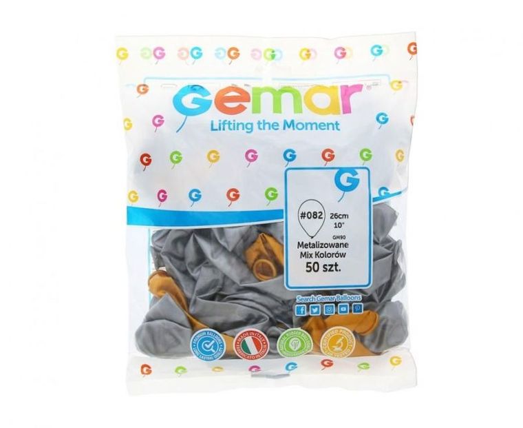 Godan, balony, metaliczne, złoty, srebrny, 10", 50 szt.