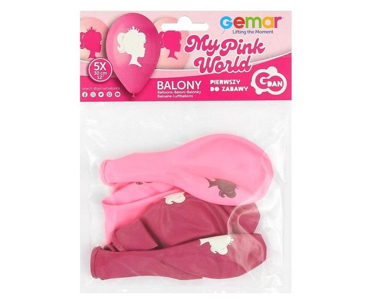 GoDan, balony, premium, My Pink World w koronie, 30 cm, 5 szt.