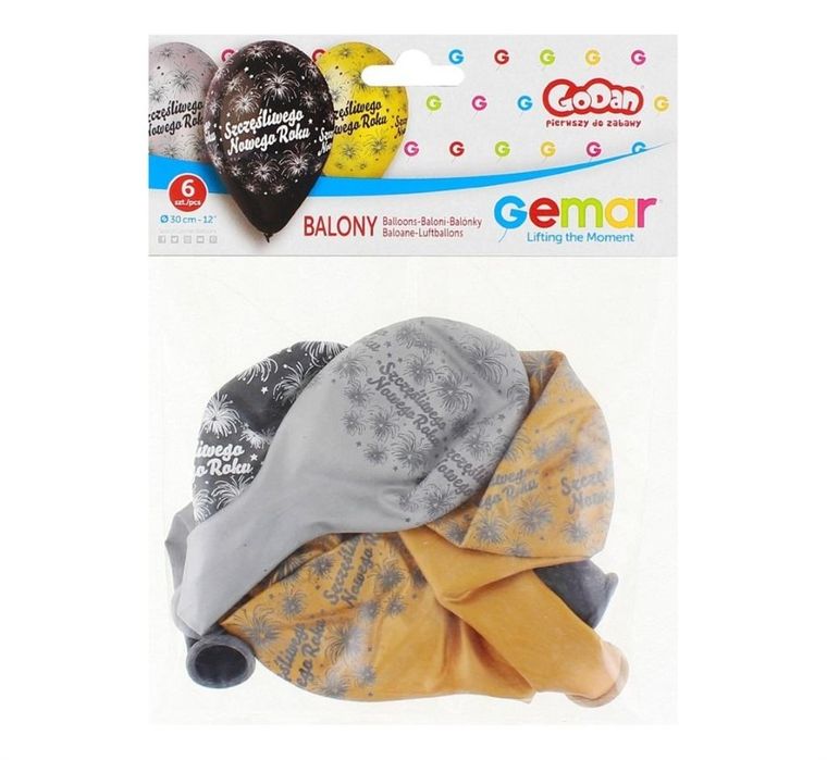 GoDan, balony, premium, Szczęśliwego Nowego Roku, 30 cm, 6 szt.