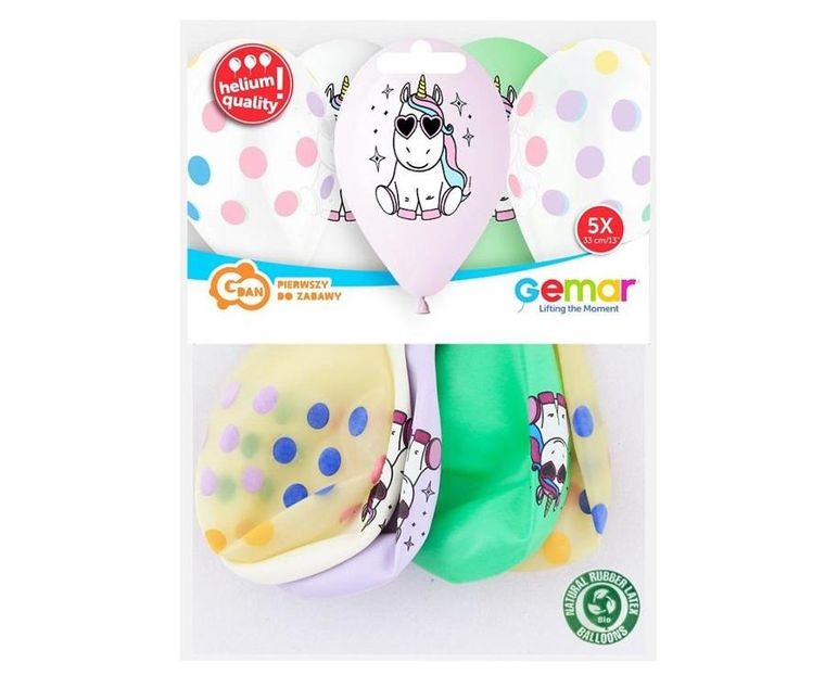 Godan, balony premium wesoły jednorożec mix, 33, 5 szt.