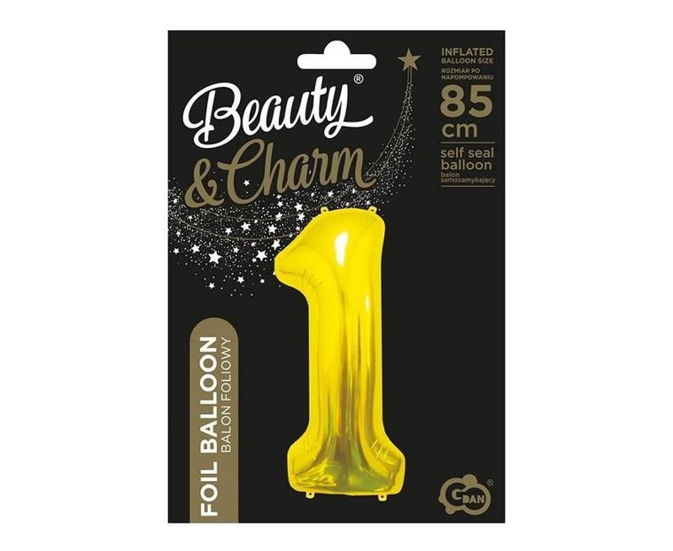 GoDan, Beauty&Charm, balon foliowy, cyfra 1, złota, 85 cm