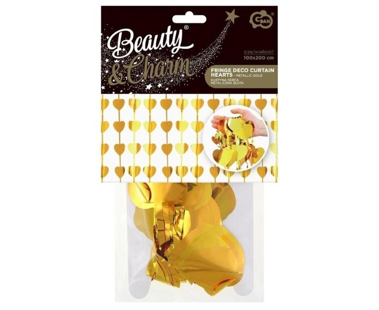 GoDan, Beauty&Charm, kurtyna, serca, metaliczna, złota, 100-200 cm