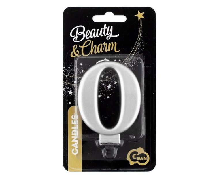 GoDan, Beauty&Charm, świeczka, cyfra 0, metaliczna, srebrna, 8 cm