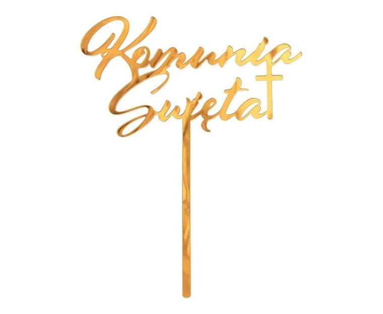 Godan, dekoracja akrylowa na tort, komunia, złota, 18-14 cm