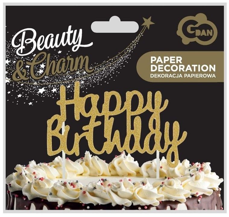 Godan, dekoracja Papierowa B&C, Happy Birthday, złota, 11-14 cm