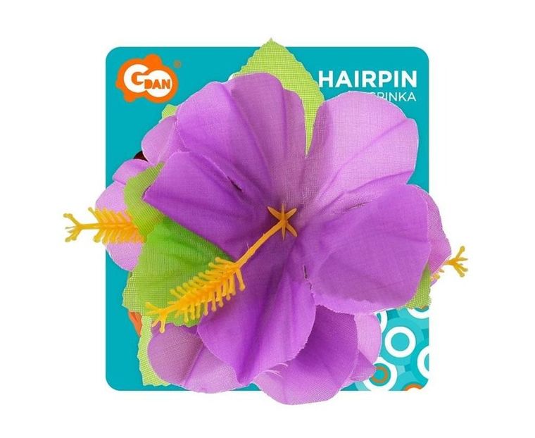 GoDan, duża spinka hawajska z kwiatem, fioletowa