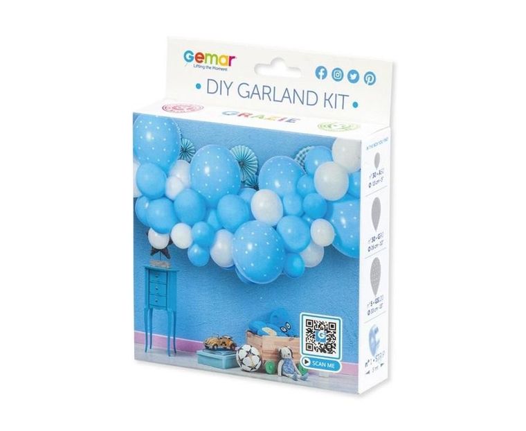 GoDan, girlanda, balon, baby blue, 65 szt.