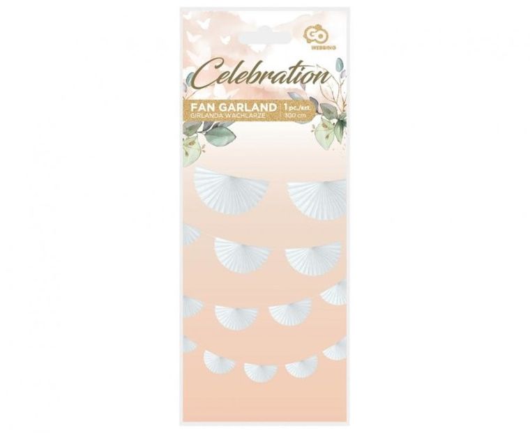 GoDan, girlanda papierowa, wachlarze, białe, 300 cm