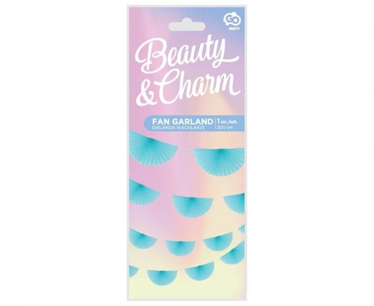GoDan, girlanda papierowa, wachlarze, błękitna, 300 cm