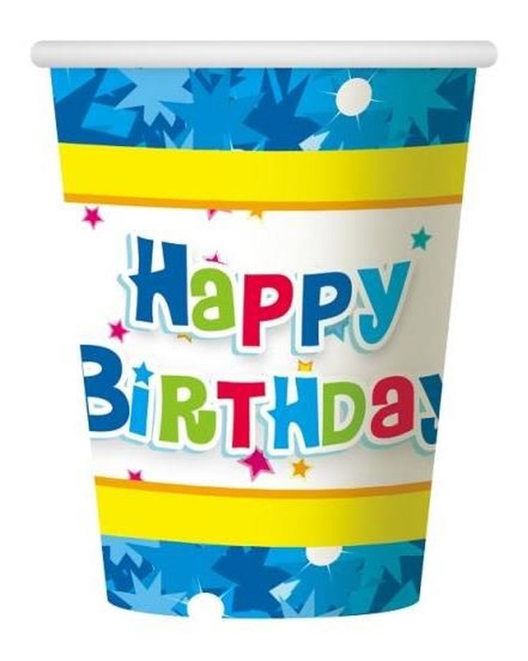 GoDan, Happy birthday, kubeczki papierowe, niebieskie, 270 ml, 6 szt.