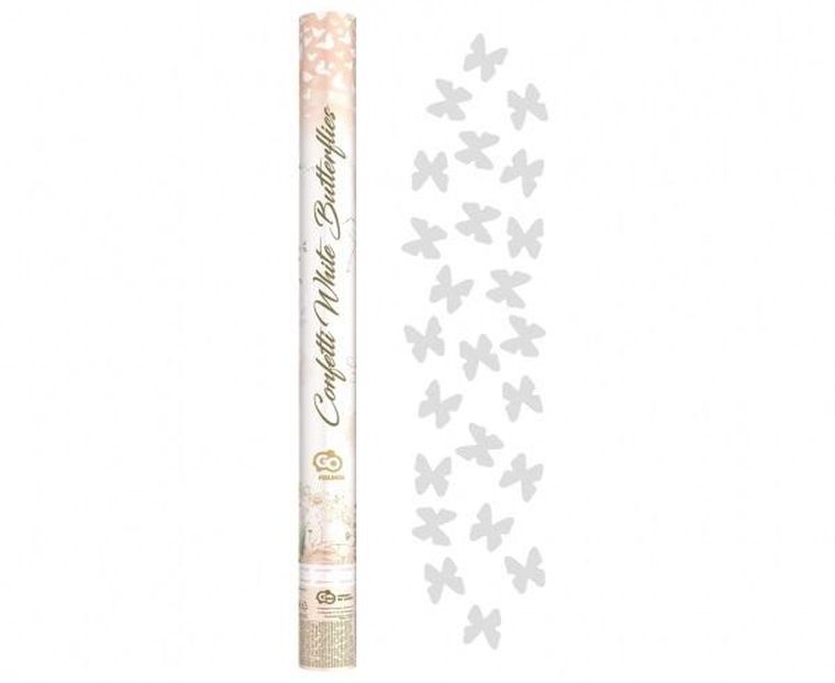 GoDan, konfetti pneumatyczne, motylki, papierowe, białe, 60 cm